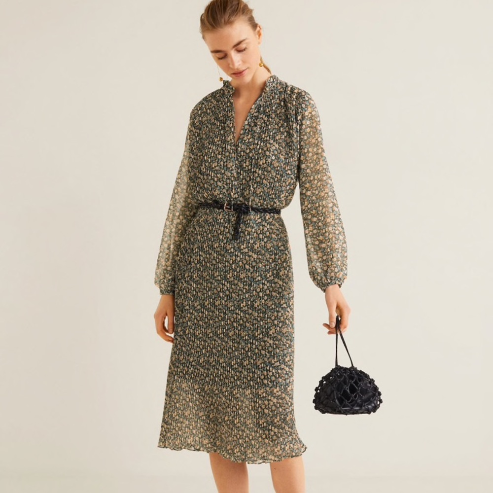 Mango Pleated Midi Dress